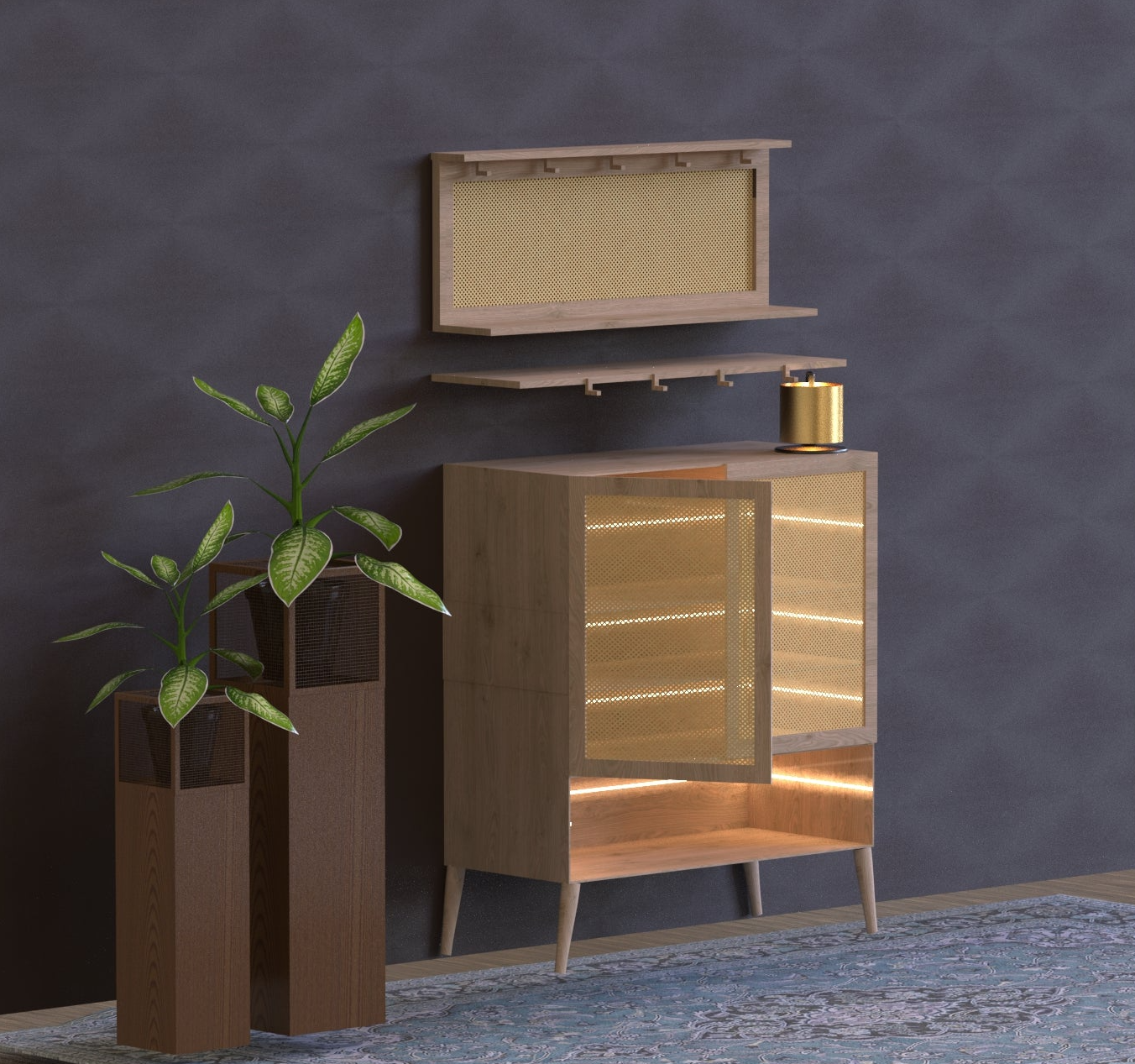 Sunset Glow Cabinet and Shelves